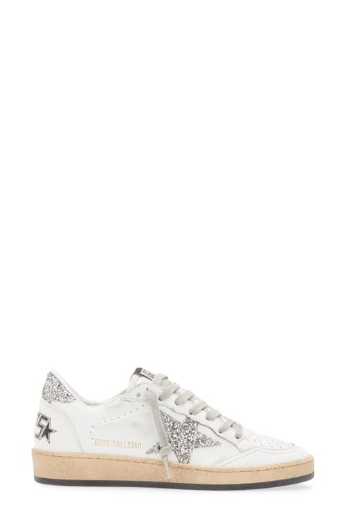 Golden Goose Ball Star Distressed Glittered Leather Sneakers In White/silver