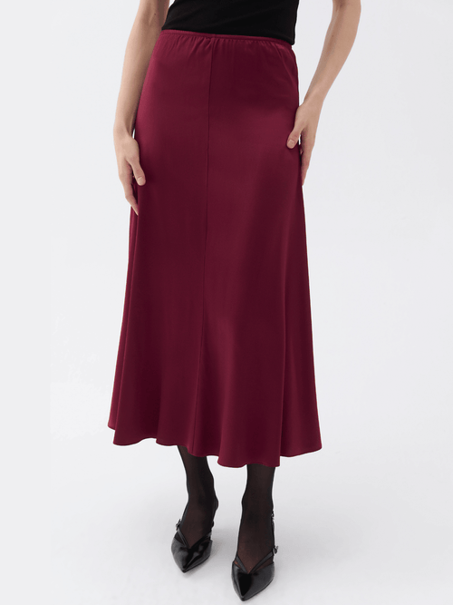 Shop Nocturne Elastic Waisted Midi Skirt In Burgundy