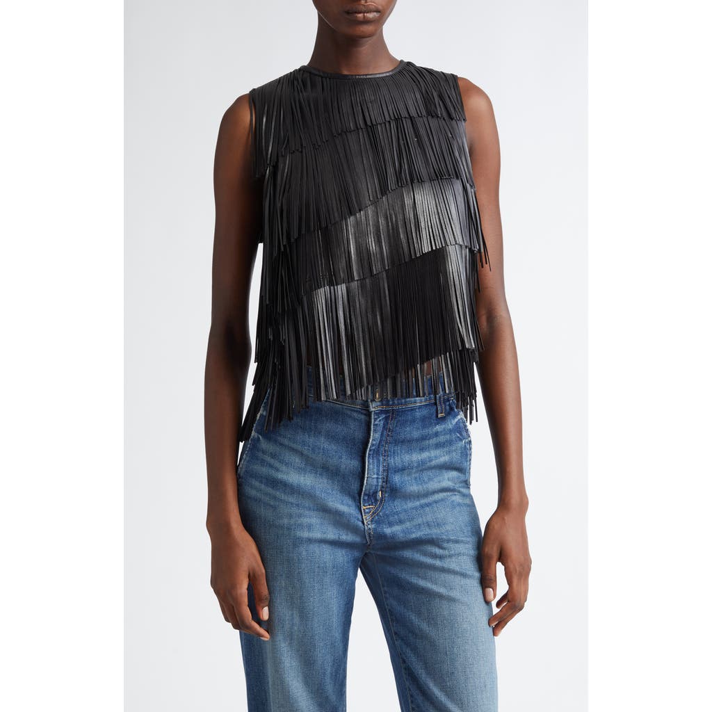 Ulla Johnson Leonie Leather Fringe Tank In Black