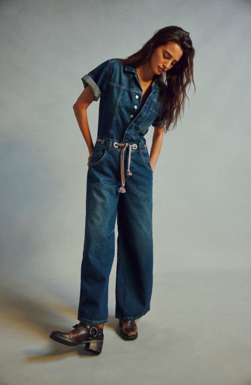Free People Edison Wideleg Coveralls Cerulean Skies In Cerulean Skies