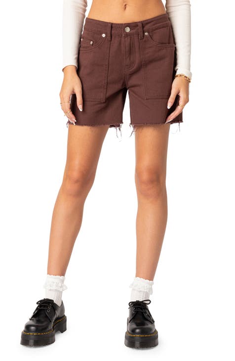 Brown Women Shorts Summer, Brown Denim Shorts Women