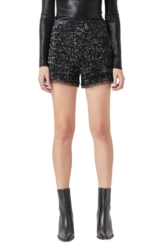 Shop Grey Lab Sequin High Waist Shorts In Black