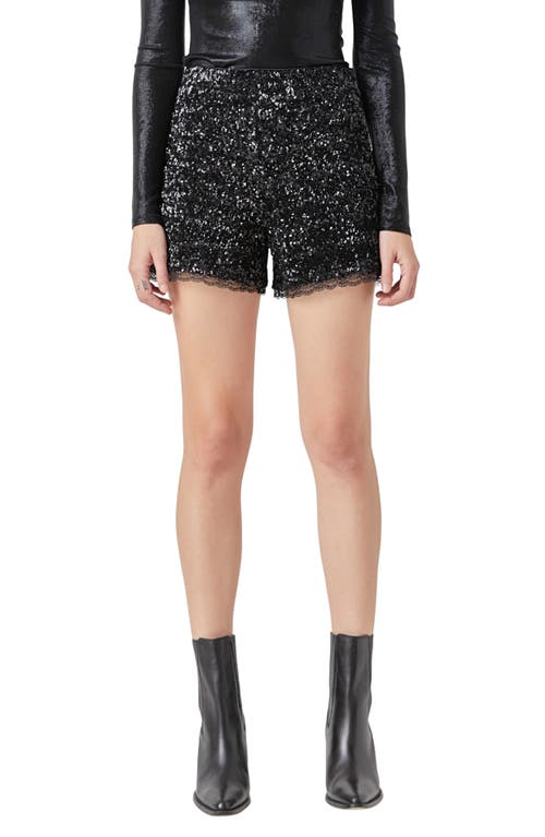 Sequin High Waist Shorts in Black