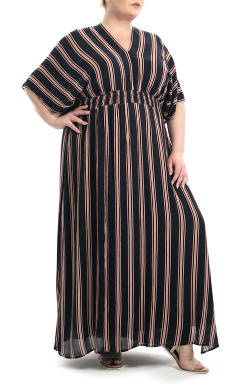 Shop Nina Leonard Stripe Dolman Sleeve Maxi Dress In Navy/cognac