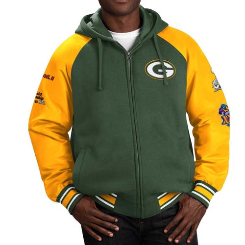 Men's G-III Sports by Carl Banks Green Green Bay Packers Defender Raglan Full-Zip Hoodie Varsity Jacket