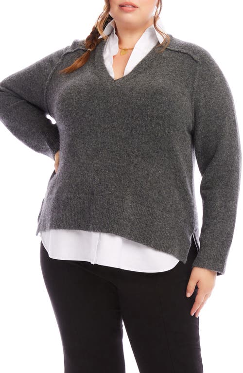 Shop Karen Kane Mixed Media Layered Sweater In Gray