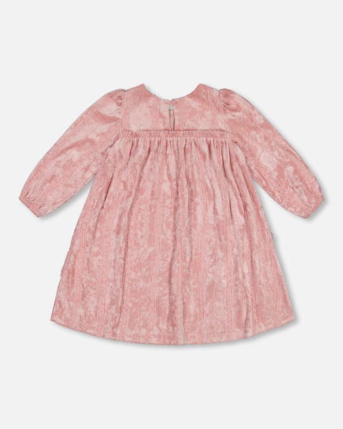 Deux Par Deux Girl's Long Sleeve Velvet Dress With Frills Light Pink In Silver Pink