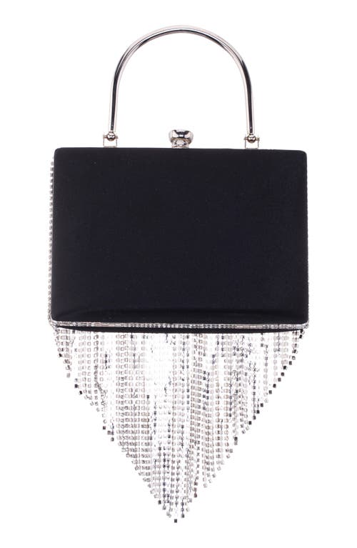 Nina Crystal Chain Cascade Fringe Satchel Bag In Silver/black