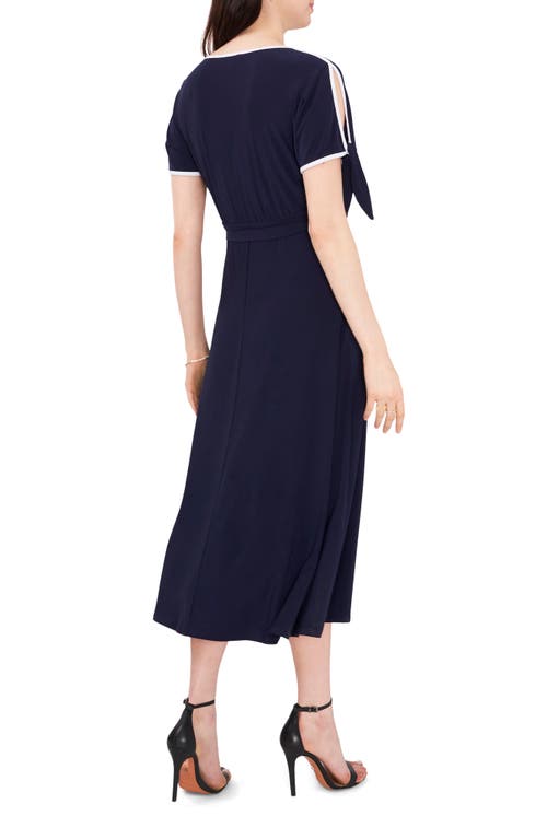 Shop Chaus Tie Sleeve Midi Dress In Navy/white