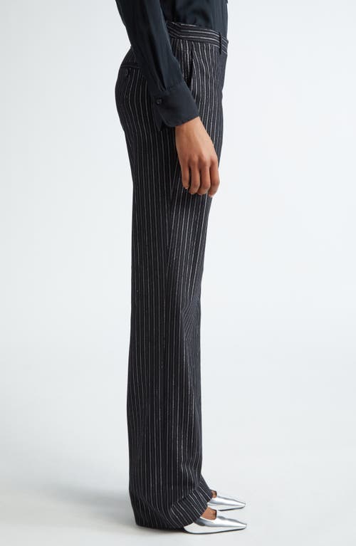 Shop Michael Kors Carolyn Metallic Pinstripe Straight Leg Pants In Black/silver