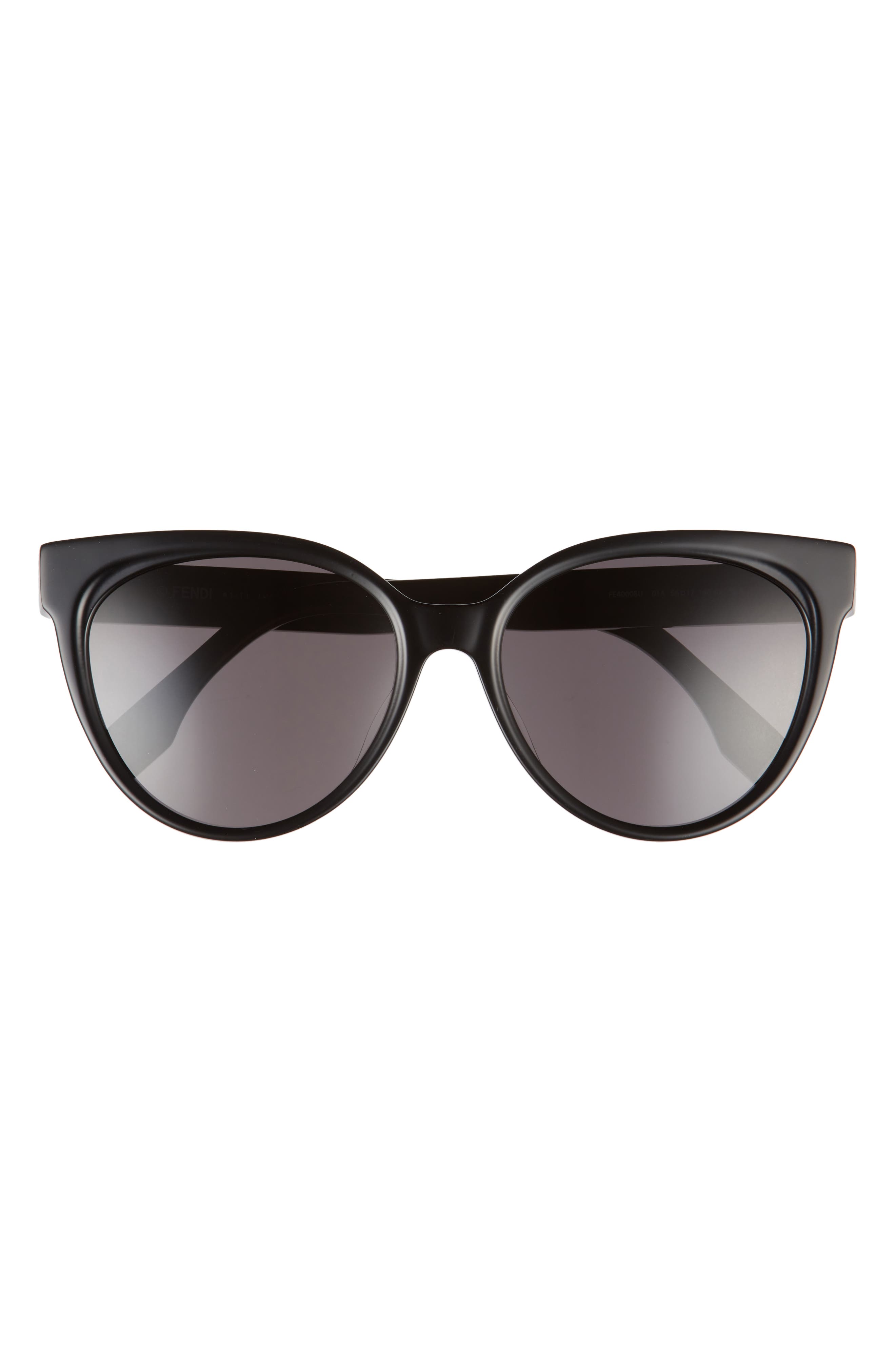 Fendi 56mm Cat Eye Sunglasses in Shiny Black /Smoke at Nordstrom