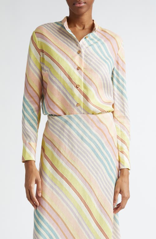 Zimmermann Halliday Slim Fit Stripe Linen Button-Up Shirt Pink Multi at Nordstrom,