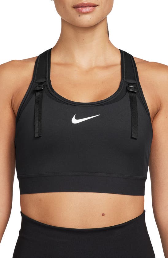 Shop Nike Swish Dri-fit Maternity/nursing Sports Bra In Black/ Black/ White