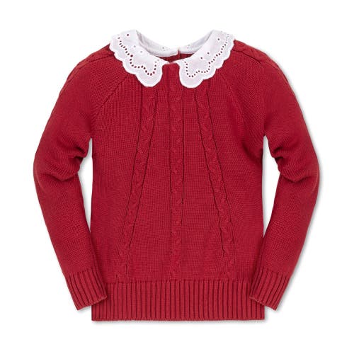 Shop Hope & Henry Baby Girls' Organic Eyelet Collar Cable Sweater, Infant In Red Cable With Collar