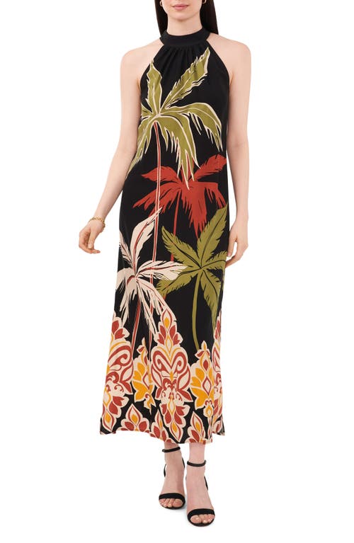 Shop Vince Camuto Tropical Print Halter Dress In Rich Black