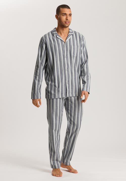Hanro Men's Cozy Comfort Flannel Long Pajama Set In Moonlight Stripe