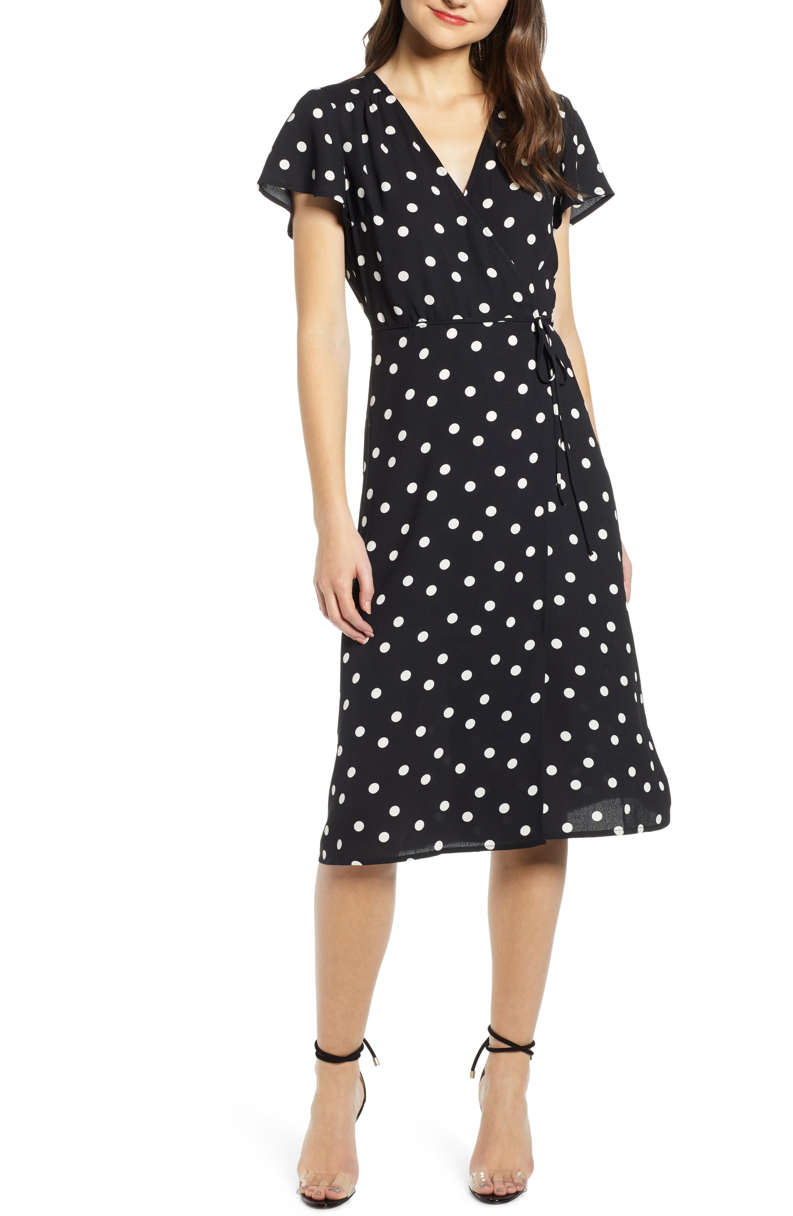 Leith Midi Wrap Dress, Black