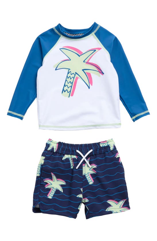 Sovereign Code Babies' Banks Rashguard & Swim Shorts Set In Seaside Palms/ Navy