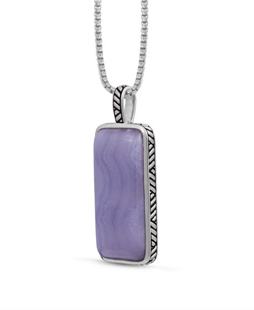 Luvmyjewelry Blue Lace Agate Stone Tag In Black Rhodium Plated Sterling Silver In Blue