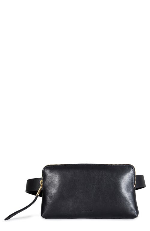 AllSaints Zip Leather Belt Bag in Black Warm Brass at Nordstrom, Size Large