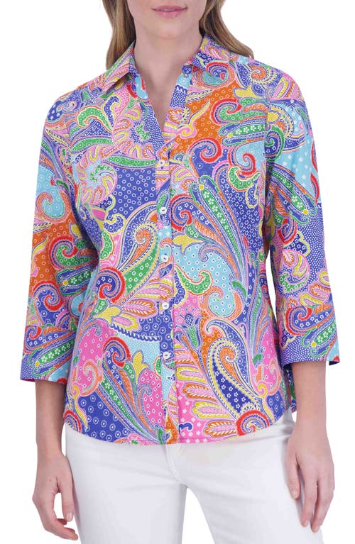 Foxcroft Mary Paisley Button-Up Shirt Blue at Nordstrom,