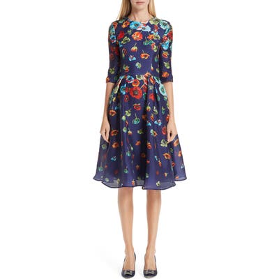Carolina Herrera Floral Silk Cocktail Dress, Blue