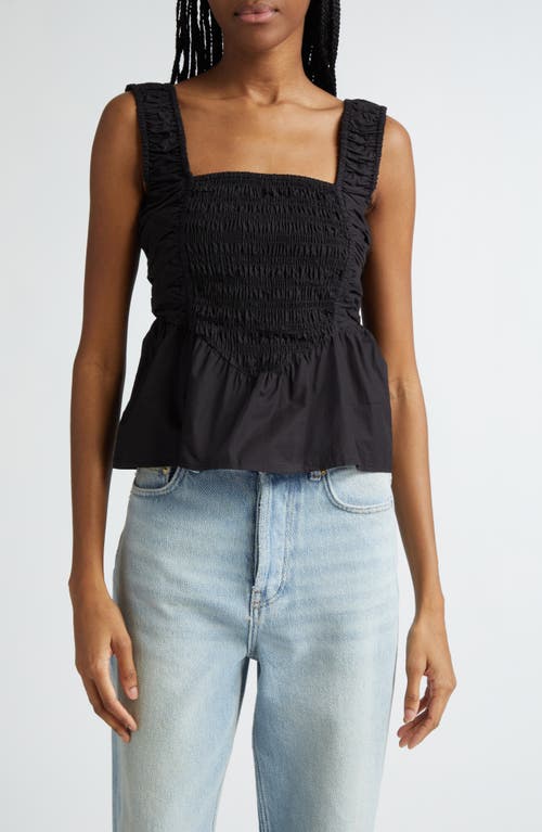 Shop Ganni Organic Cotton Poplin Smock Peplum Top In Black