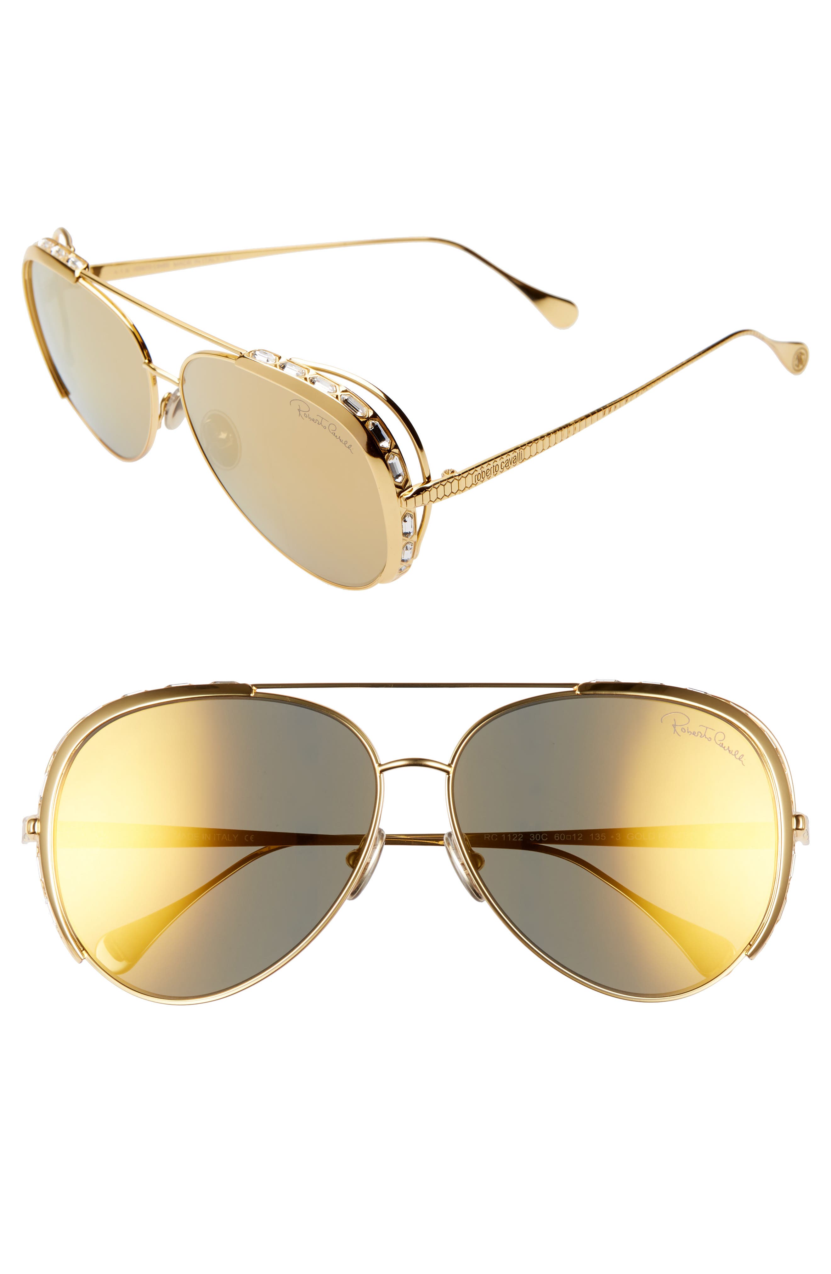 Roberto Cavalli Sunglasses 60mm Mirrored Aviator Sunglasses