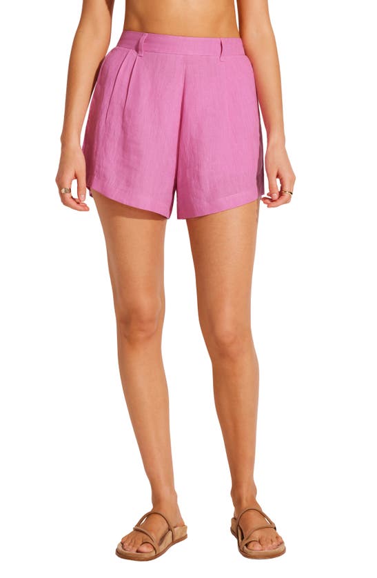 Shop Vitamin A The Getaway Linen Cover-up Shorts In Bubblegum Eco Linen