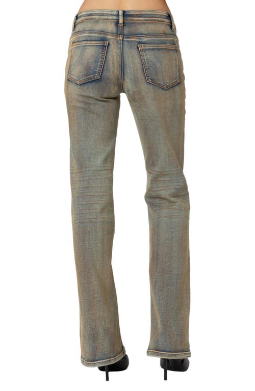 Shop Edikted Muddy Wash Bootcut Jeans In Blue-vintage-washed