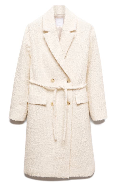 Mango Coat With Lapels And Belt Ecru In Ecru