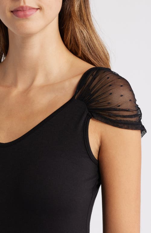 Loveappella Mesh Dot Top In Black