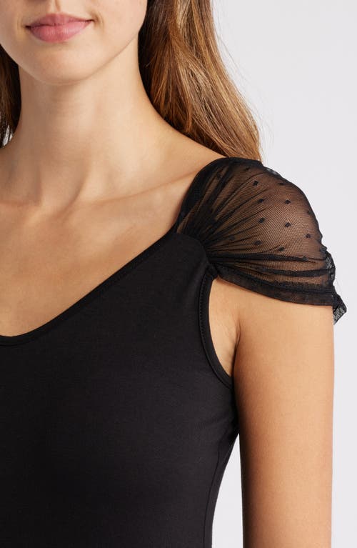 Shop Loveappella Mesh Dot Top In Black