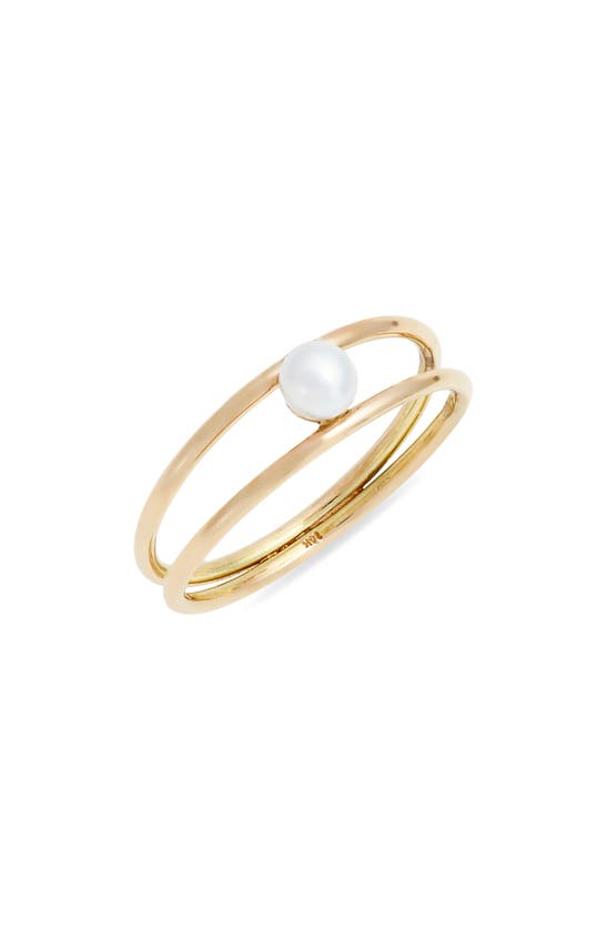 Shop Poppy Finch Cultured Pearl Double Band Ring In 14kyg