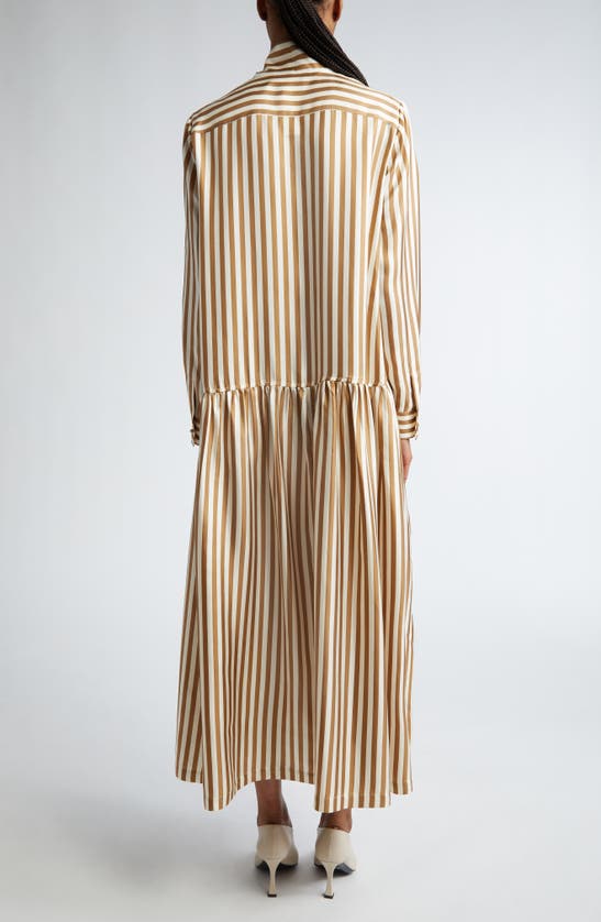 Shop Max Mara Faesite Stripe Long Sleeve Silk Twill Shirtdress In Honey