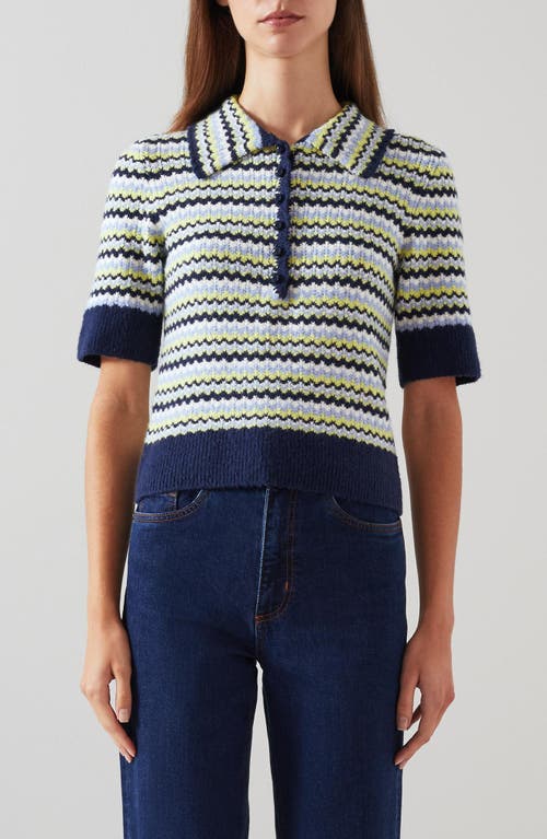 LK Bennett Lois Stripe Cotton & Merino Wool Blend Top Navy at Nordstrom,