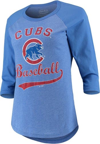 Majestic Threads Women's Majestic Threads Royal Chicago Cubs Team Baseball  Three-Quarter Raglan Sleeve Tri-Blend T-Shirt