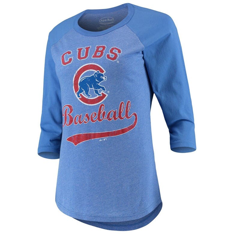 Chicago Cubs Majestic Threads Women's Team Baseball Three-Quarter Raglan Sleeve Tri-Blend T-Shirt - Royal
