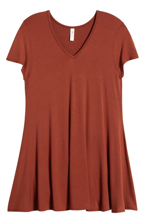 24seven Comfort Apparel Short Sleeve Loose Fit Tunic Top With V-neck In Brown