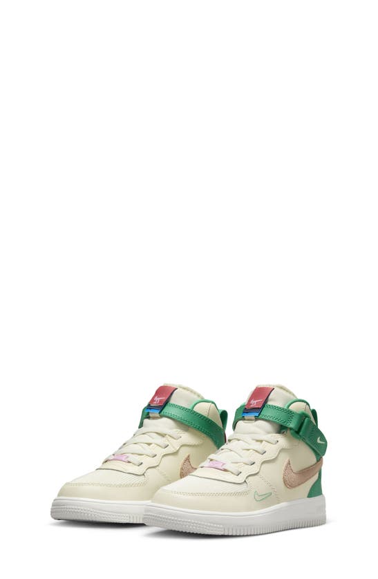 Shop Nike Kids' Air Force 1 Easyon Mid Se Sneaker In Coconut/ Pink/ Green/ Hemp