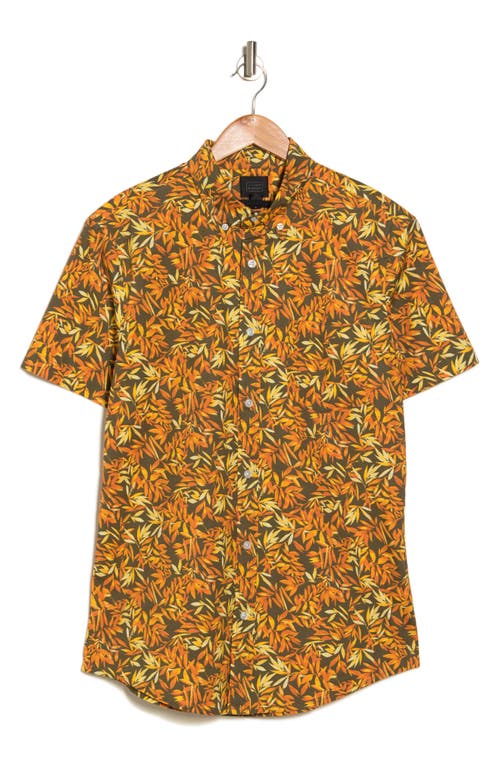 Shop 14th & Union Palms Short Sleeve Stretch Cotton Button-up Shirt In Olive- Orange Lush Palms