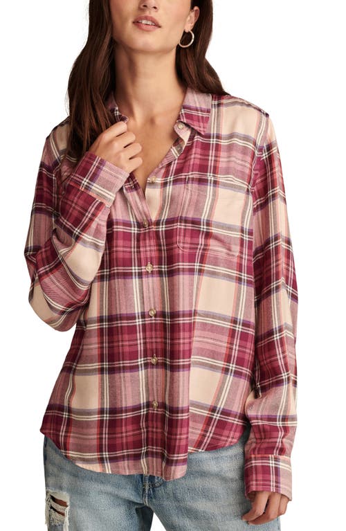 Shop Lucky Brand Cloud Plaid Boyfriend Shirt In Black Pink Plaid