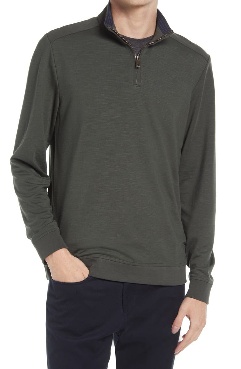 TED BAKER LONDON Ted Baker Caravan Quarter Zip Pullover, Main, color, DARK GREEN