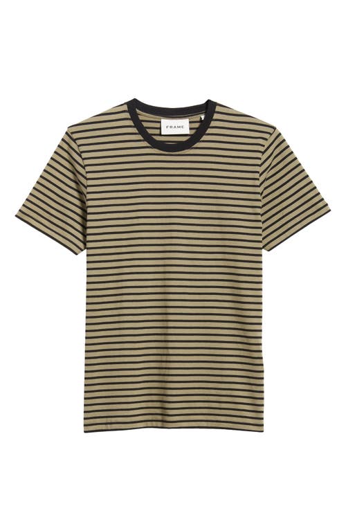 Shop Frame Stripe Crewneck T-shirt In Khaki Green/noir