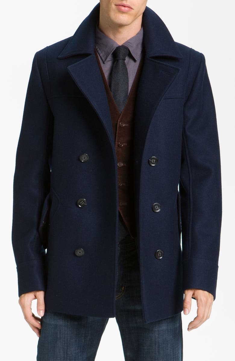 HUGO 'Brano' Double Breasted Wool Blend Peacoat | Nordstrom