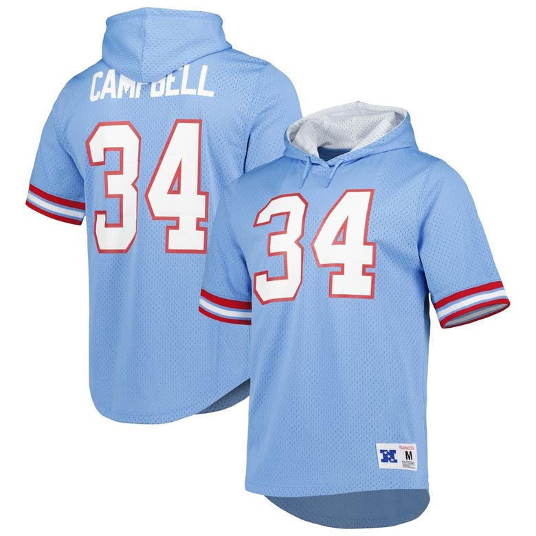 Mitchell & Ness Earl Campbell Light Blue Houston Oilers Retired Player Mesh Name & Number Hoodie T-S