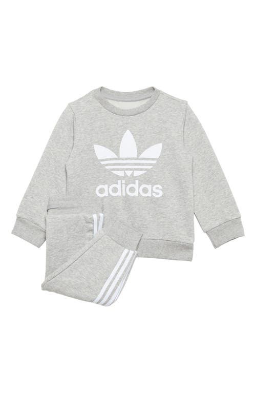 Shop Adidas Originals Adidas Adicolor Trefoil Crewneck Sweatshirt & Joggers Set In Medium Grey Heather