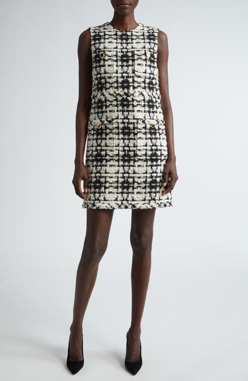 Shop St John St. John Collection Plaid Sequin Eyelash Tweed Shift Dress In Black/ecru Multi