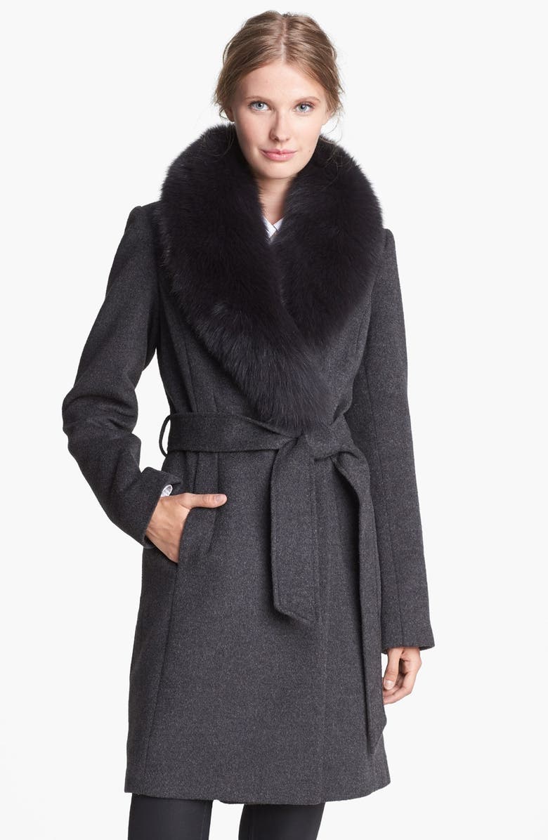 1 Madison Genuine Fox Fur Collar Wrap Coat | Nordstrom