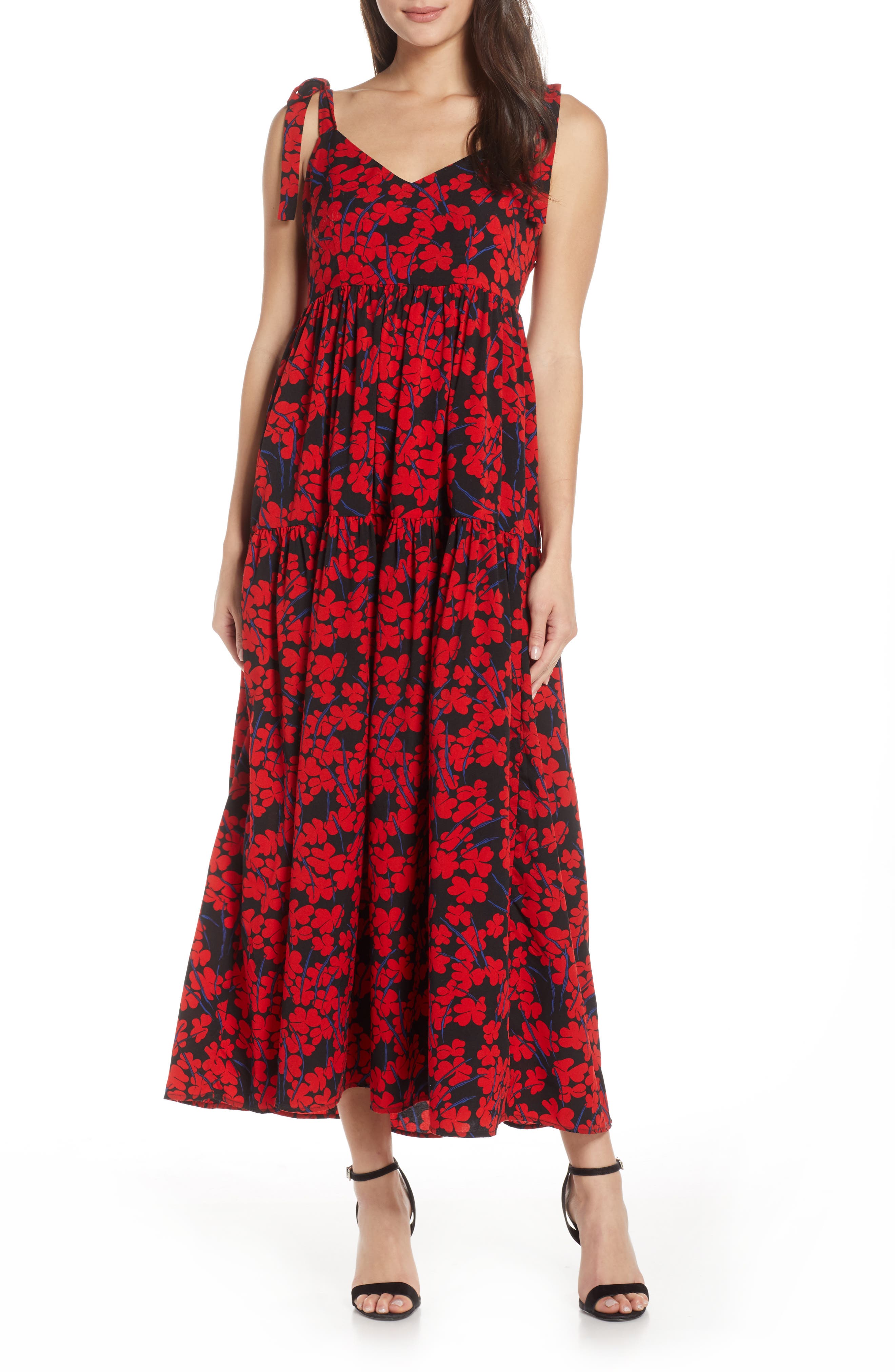Caara Steffi Floral Print Maxi Dress, Red